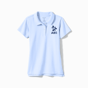 0016 Girls Short Sleeve Interlock Polo with small ABIS logo-white and blue